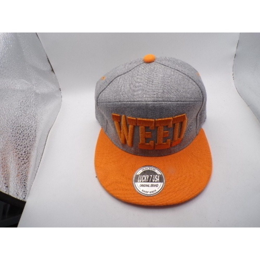 Lucky 7 USA Weed Snapback Hat Grey Orange Flat Brim Baseball Cap‎ Adjustable